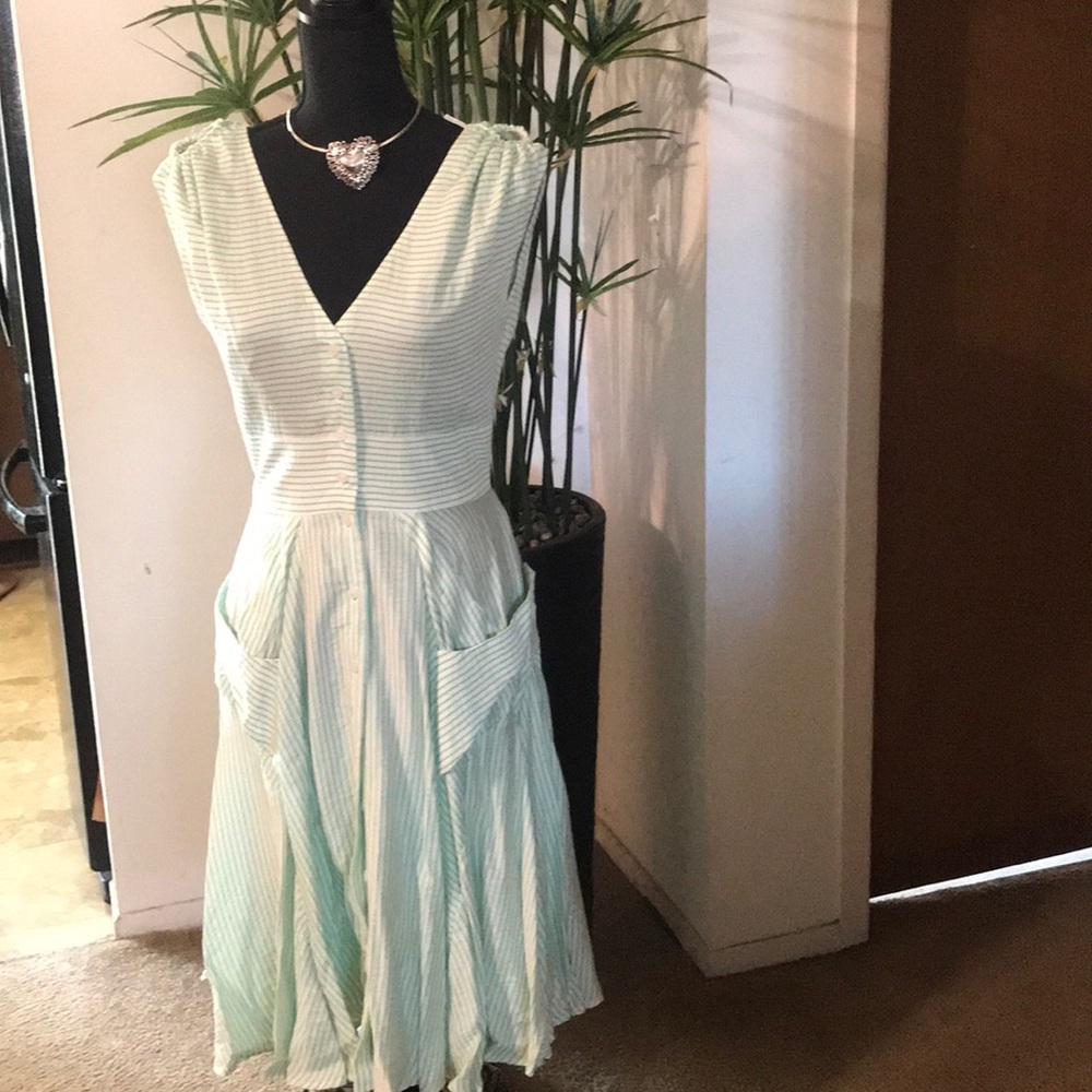 Green and white dress